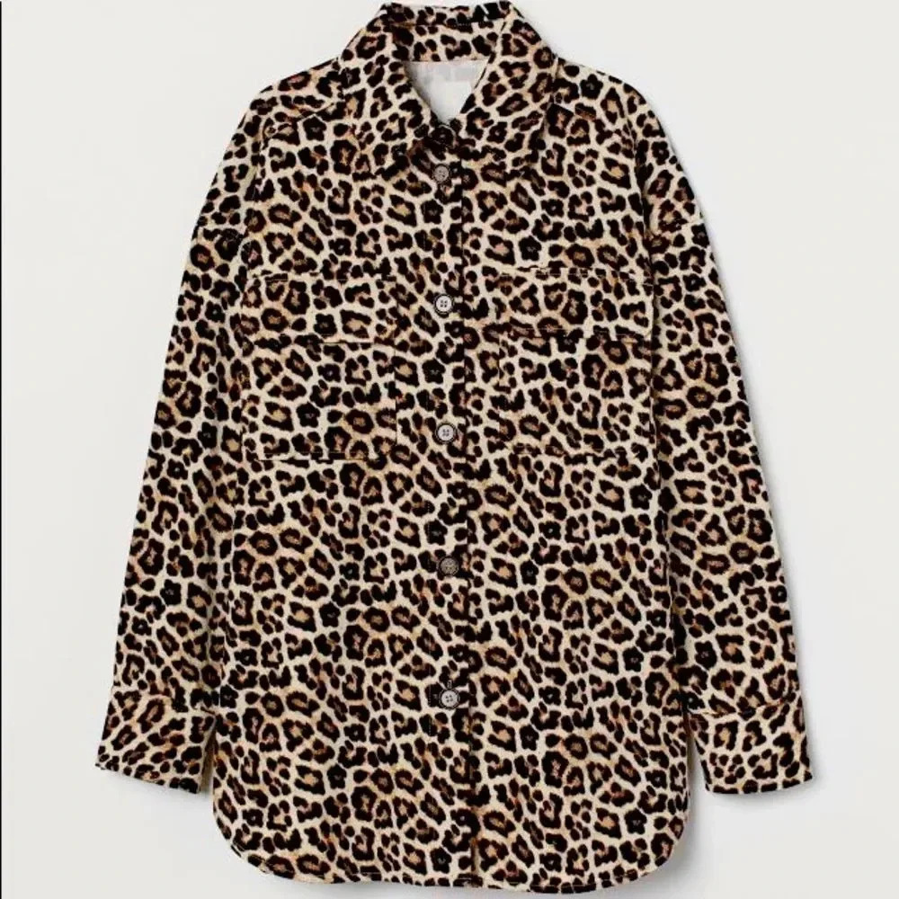 NWT H&M Leopard Cotton Twill Shirt Jacket/Shacket
